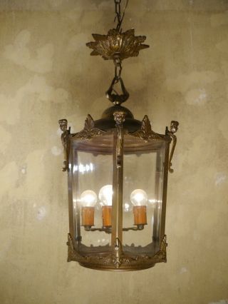 ANTIQUE BRONZE HANGING LANTERN CHANDELIER LAMP FOYER BRASS LUSTRE OLD 2
