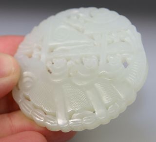 ANTIQUE CHINESE WHITE JADE PENDANT PLAQUE SCREEN BOY CARVED 18TH - 19TH QING 3