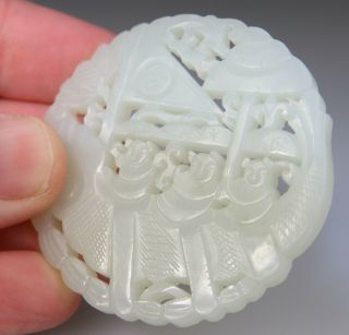 ANTIQUE CHINESE WHITE JADE PENDANT PLAQUE SCREEN BOY CARVED 18TH - 19TH QING 4