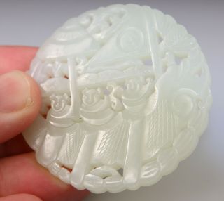 ANTIQUE CHINESE WHITE JADE PENDANT PLAQUE SCREEN BOY CARVED 18TH - 19TH QING 6