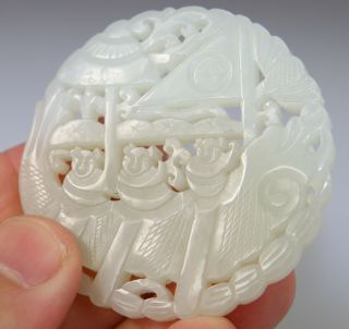 ANTIQUE CHINESE WHITE JADE PENDANT PLAQUE SCREEN BOY CARVED 18TH - 19TH QING 9