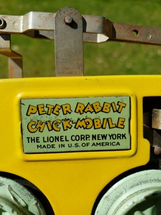 Vintage Lionel Peter Rabbit Chick Mobile Antique Vintage Toy Wind Up 11
