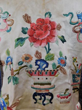 Antique Chinese Silk Embroidered Forbidden Stitch Semi Formal Vest Robe Jacket 5