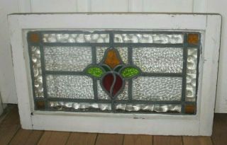 Antique Leaded Stained Glass Window In 23 " X 14 " Wood Frame L@@k