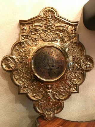 Antique French Japy Freres Brass Gilt Wall Clock.  59cm