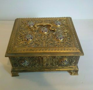 19th C.  French Ornate Gilt Bronze Champleve Enamel Jewelry Casket Box