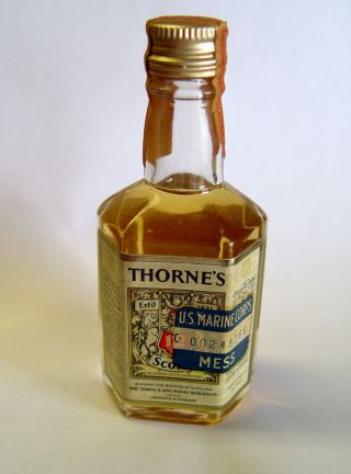 Vintage U.  S.  Marine Mess Thorne’s Whiskey Mini Bottle With Tax Stamp