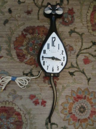 Vintage Spartus Cat Clock Black White