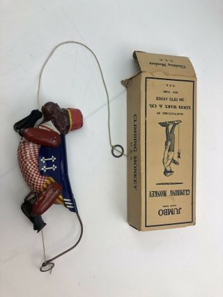 Vintage Tin Jumbo Climbing Monkey By Louis Marx & Co W/ Box