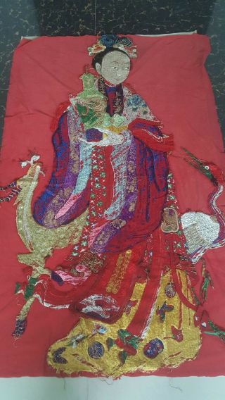 Antique Chinese Qing Dynasty Hand Embroidered Silk Size 53 " X32 Cm135x82 Panel