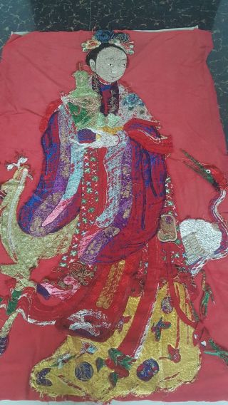 Antique Chinese Qing Dynasty Hand Embroidered Silk Size 53 