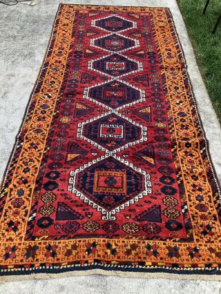 antique caucasian kazak rug 4x10 Bright Colors 5