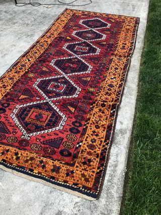 antique caucasian kazak rug 4x10 Bright Colors 6