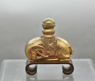 Spectacular Antique Chinese Heavily Gilded Reclining Elephant Snuff Bottle C1880