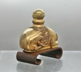 Spectacular Antique Chinese Heavily Gilded Reclining Elephant Snuff Bottle c1880 2