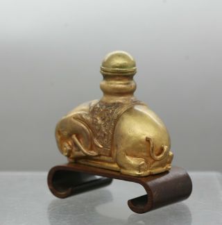 Spectacular Antique Chinese Heavily Gilded Reclining Elephant Snuff Bottle c1880 3