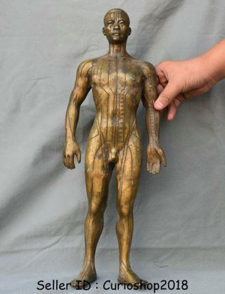 18.  8 " Collected Old Chinese Bronze Copper Stand Naked Man Human Statue Sculpture