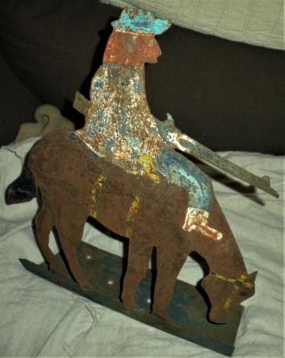 Antique C1880 Soldier On Horse W Musket Iron Weathervane Paint Vafo