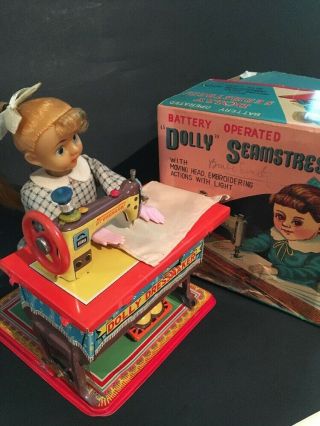 Vintage Tin Toy Dolly Seamstress Dressmaker / With Box