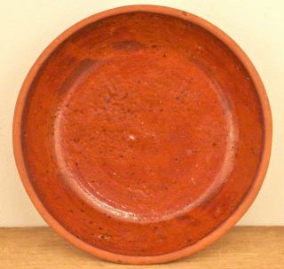 Antique 19th C Pottery Lancaster Pa Redware Pumpkin Glaze Pie Plate Dish Bowl
