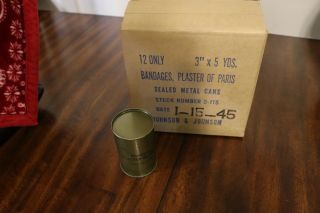 Nos Unissued Wwii Johnson Johnson Plaster Paris Bandage In Metal Can Box 12 Unop