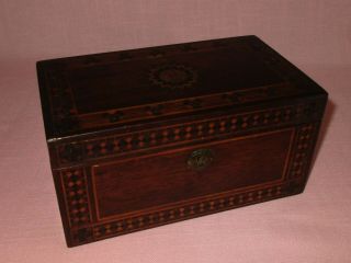 Antique 19th C English Victorian Wood Inlay Small Jewelry Document Trinket Box