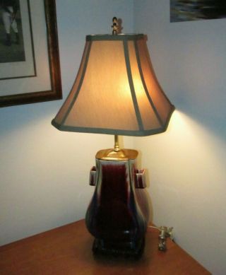 Antique - Vintage Chinese Oxblood With Blue White Gorgeous Table Lamp Adjustable