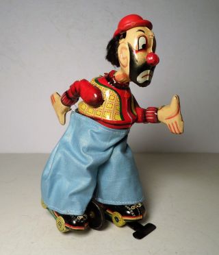 Vintage Japan Tps - Tin Windup Toy Hobo Clown On Roller Skates