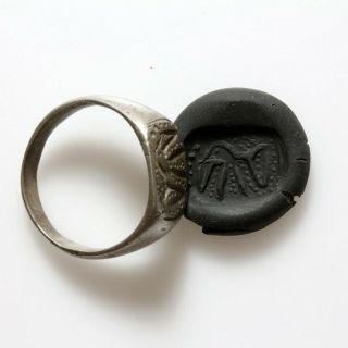 Museum Quality Germanic Silver Seal Ring Circa 500 - 1000 Ad