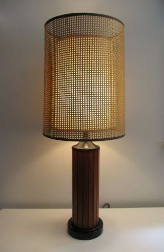 Gruvwood Double Rattan Shade Table Lamp Danish Mid - Century Modern Groove On