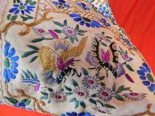 Antique Chinese Blue Silk Colorful Embroidered Long Robe Peacock Seeve Band Cuff 8