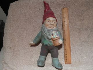 Vintage Cast Iron Garden Gnome Holdingflower Pot 13 " 3