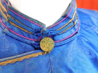 Antique Chinese Royal Blue Silk Wide Embroidered Sleeve Band Cuffs Manchu Robe 2