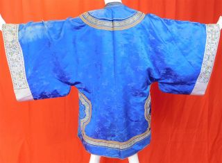 Antique Chinese Royal Blue Silk Wide Embroidered Sleeve Band Cuffs Manchu Robe 4