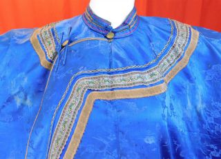 Antique Chinese Royal Blue Silk Wide Embroidered Sleeve Band Cuffs Manchu Robe 5