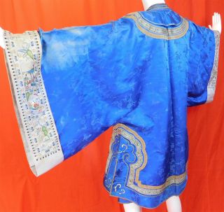 Antique Chinese Royal Blue Silk Wide Embroidered Sleeve Band Cuffs Manchu Robe 6