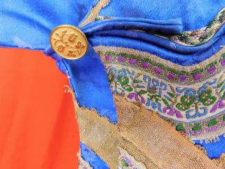Antique Chinese Royal Blue Silk Wide Embroidered Sleeve Band Cuffs Manchu Robe 7