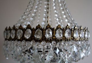 Antique French Basket Style Brass & Crystals HUGE Chandelier from 1950 ' s RARE 7