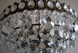 Antique French Basket Style Brass & Crystals HUGE Chandelier from 1950 ' s RARE 8