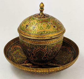 Indo Persian Kashmir Antique Papier Mache Covered Cup 19th Century Islamic Art