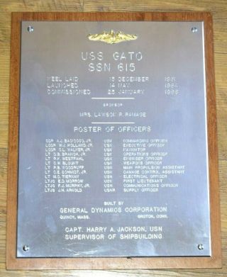 One - Of - A - Kind U.  S.  Navy Uss Gato Ssn 615 Nuclear Submarine Commissioning Plaque