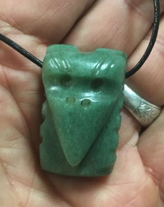 Ancient Pre - Columbian Jade Axe - God Green Stone Face Pendant
