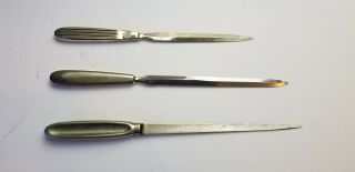 Antique Doctor Surgery Three Thin Catlin Amputation Knives Stainless Unmarked