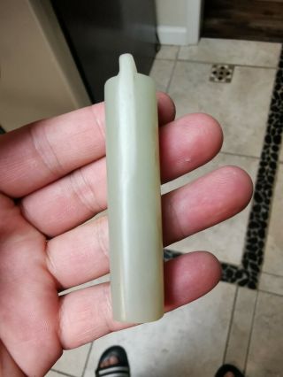 From Old Estate Chinese Ming Qing White Jade Ling Guan Tube Pedent Asian China 4