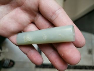 From Old Estate Chinese Ming Qing White Jade Ling Guan Tube Pedent Asian China 8