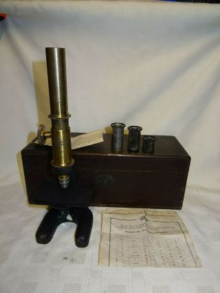 Antique Cased Brass Emil Busch A - G Rathenow Monocular Microscope