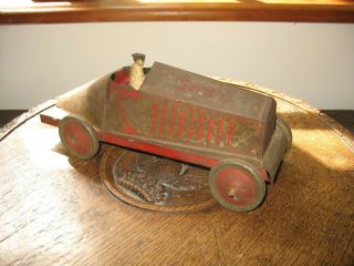 RARE ANTIQUE EARLY BOAT TAIL RACING CAR TIN WIND UP TOY BIG TINPLATE GERMANY ? 2
