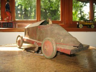 RARE ANTIQUE EARLY BOAT TAIL RACING CAR TIN WIND UP TOY BIG TINPLATE GERMANY ? 3