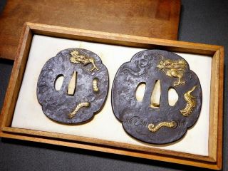 DAISHO Dragon TSUBA for Katana & Wakizashi Japanese Edo Koshirae Antique 3