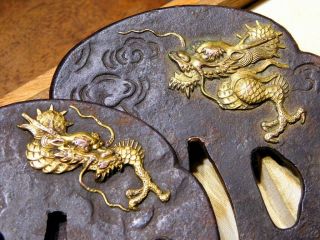 DAISHO Dragon TSUBA for Katana & Wakizashi Japanese Edo Koshirae Antique 6